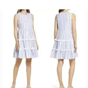Eliza J Size * Blue and White Striped Tiered Tassel Dress 100% Cotton